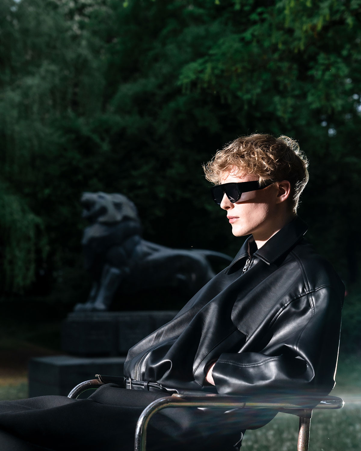 DUSK RITUAL fashion editorial exploring masculinity as a constructed archetype, moving between protection and vulnerability.