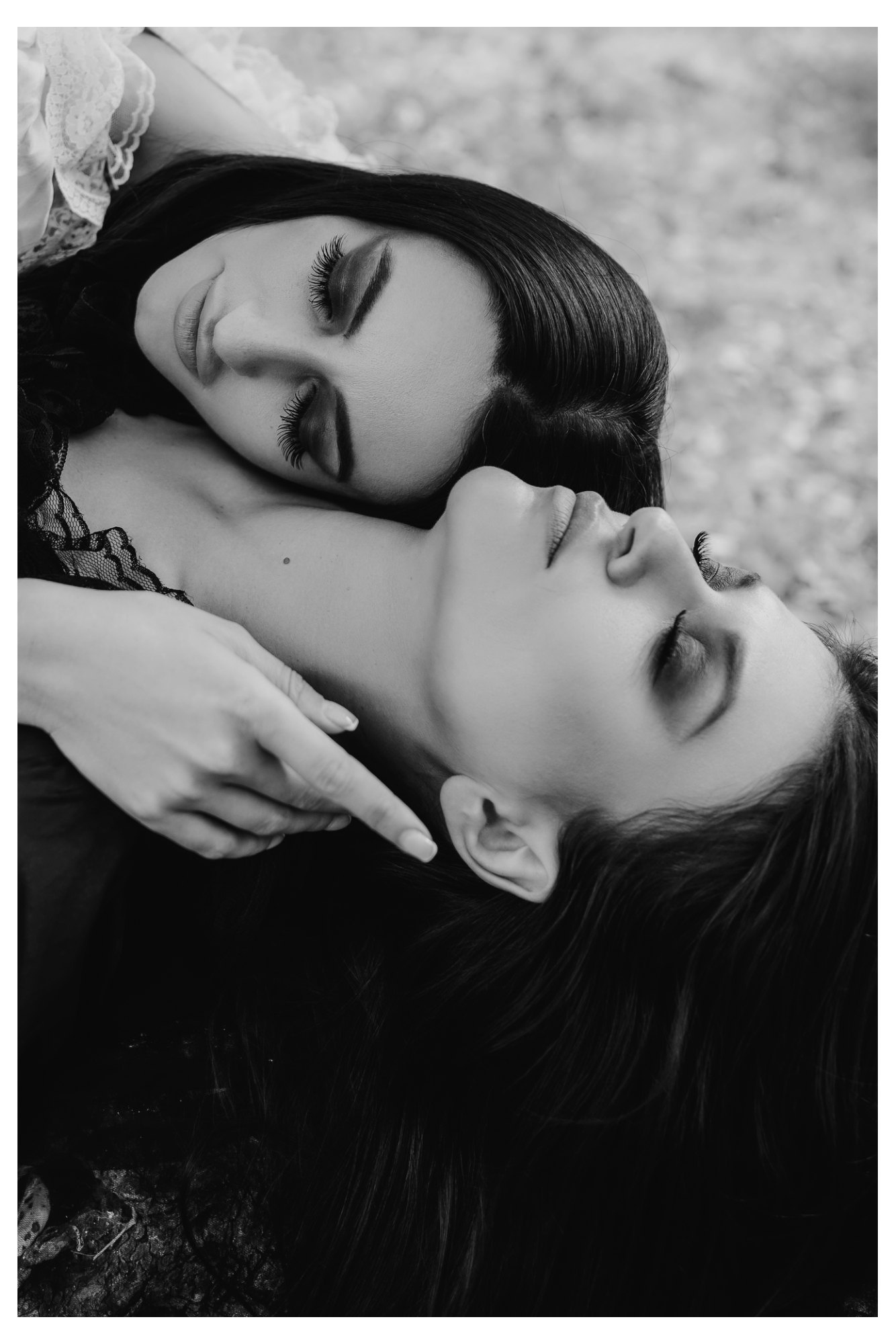 Two women shown in close-up in a fashion editorial